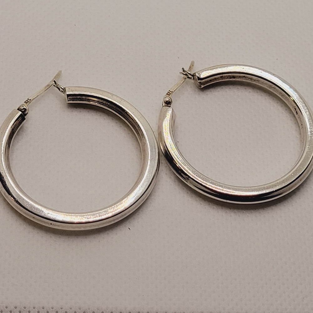 Sterling Silver Large Solid Hoops - image 1